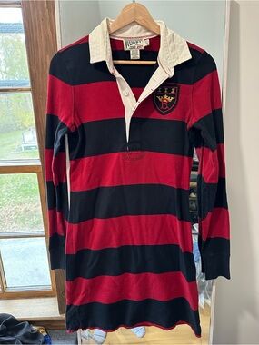 Ralph Lauren Red and Black Striped Rugby Dress with Cream Collar